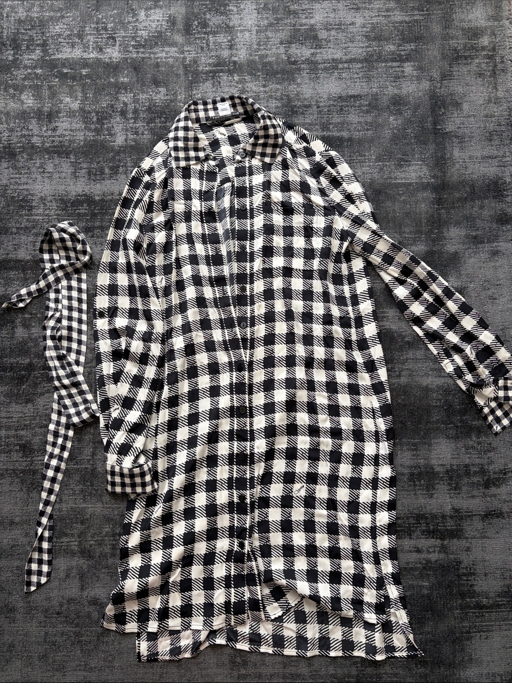 Diane Von Furstenberg Black and White Long Sleeve Check Shirt Dress